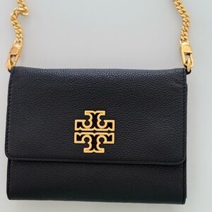 Tory Burch Britten Chain Wallet Leather Crossbody Black